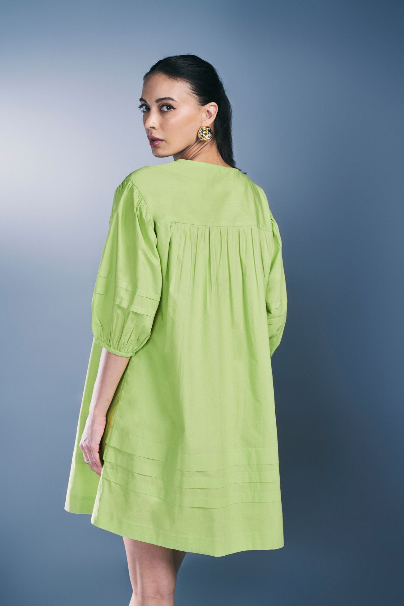 Green Drop Cotton Dress, Green, image 5